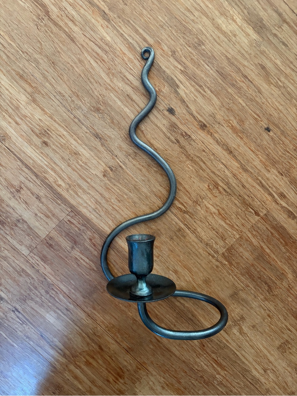 Vintage Hand Forged Wrought Iron S-Curve Candle Wall Sconce Spiral Gothic 13”